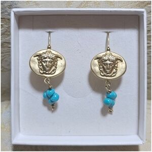 Tagliamonte  Versace  Sterling Silver and 14k Gold and Turquoise Medusa Earrings